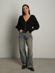 Cardigan manica palloncino - Nero