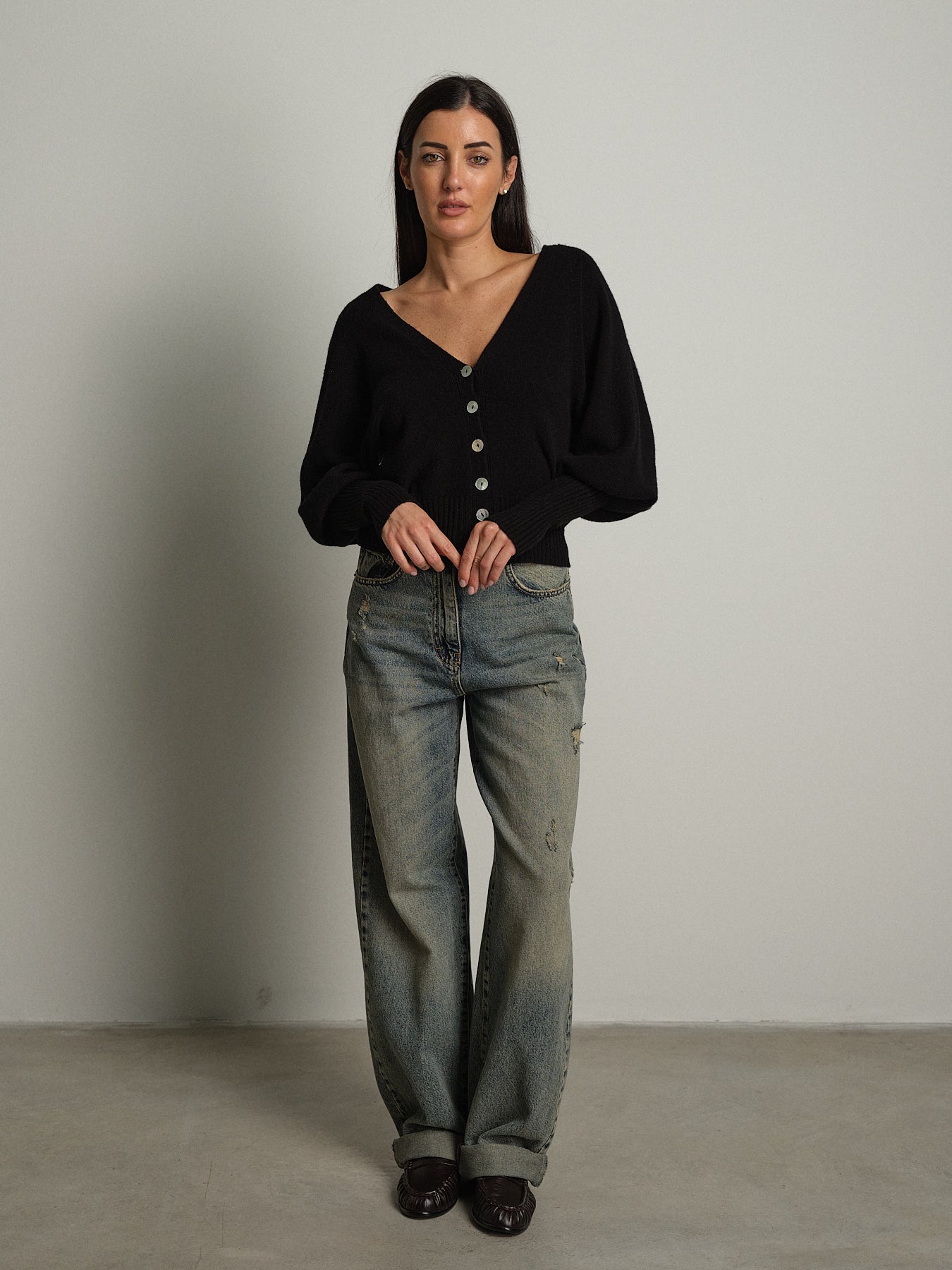 Cardigan manica palloncino - Nero