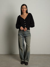 Cardigan manica palloncino - Nero