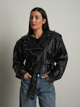 Bomber chiodo crop ecopelle - Nero