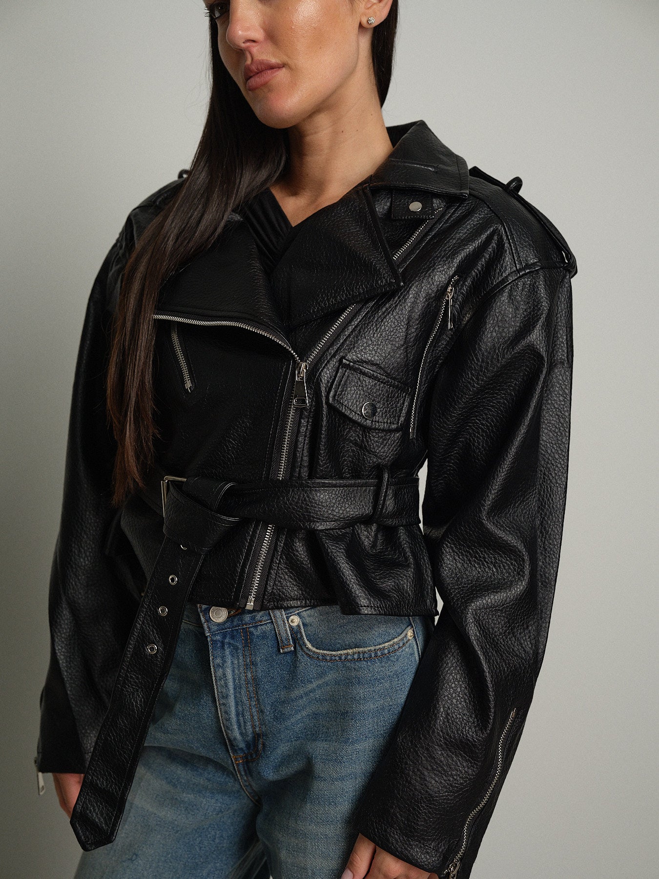 Bomber chiodo crop ecopelle - Nero