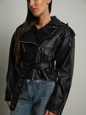 Bomber chiodo crop ecopelle - Nero