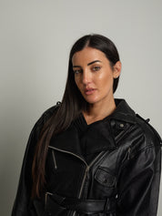 Bomber chiodo crop ecopelle - Nero
