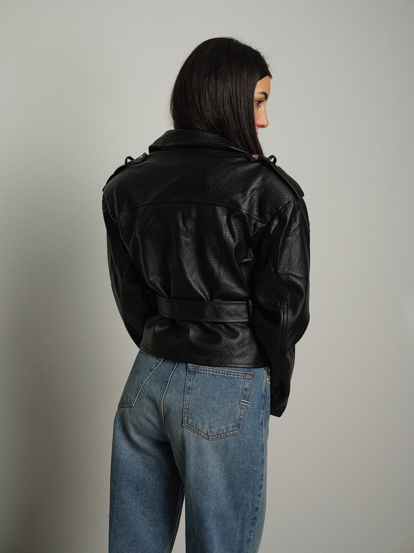Bomber chiodo crop ecopelle - Nero