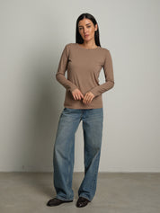 maglia slim manica lunga paricollo - Tortora