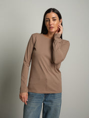 maglia slim manica lunga paricollo - Tortora