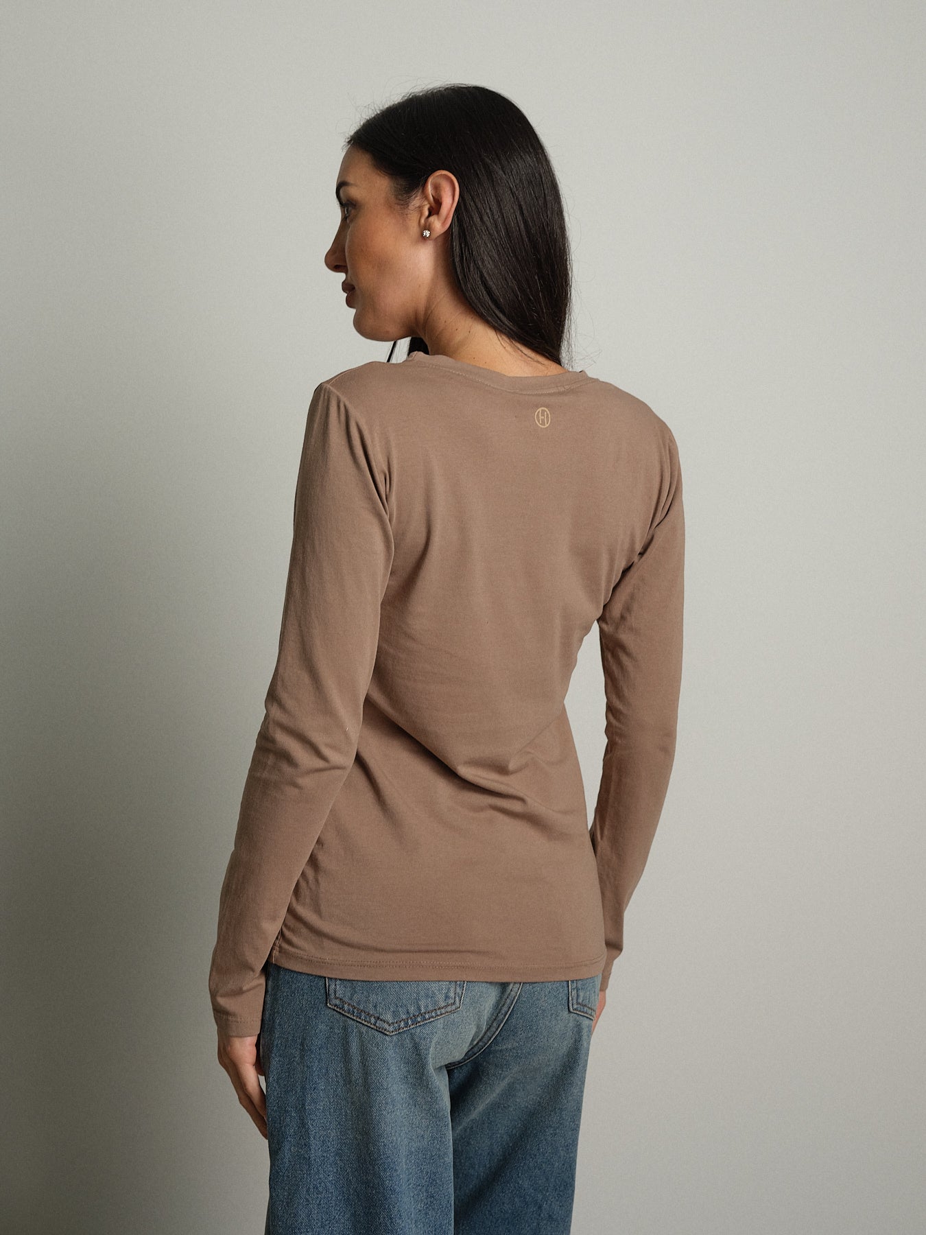 maglia slim manica lunga paricollo - Tortora