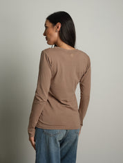 maglia slim manica lunga paricollo - Tortora