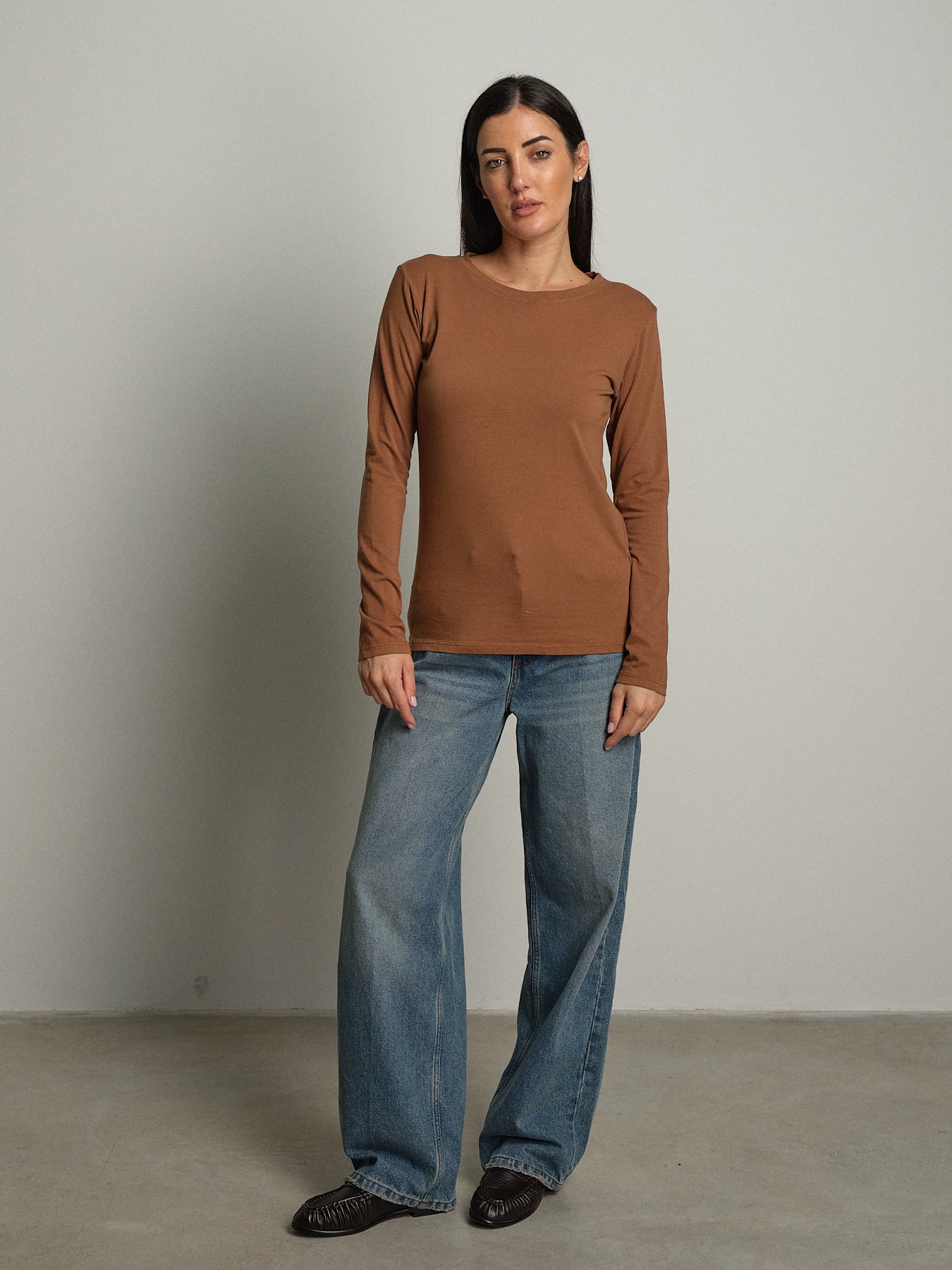maglia slim manica lunga paricollo - bruciato