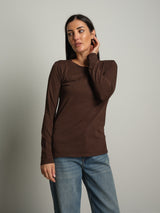maglia slim manica lunga paricollo - moro