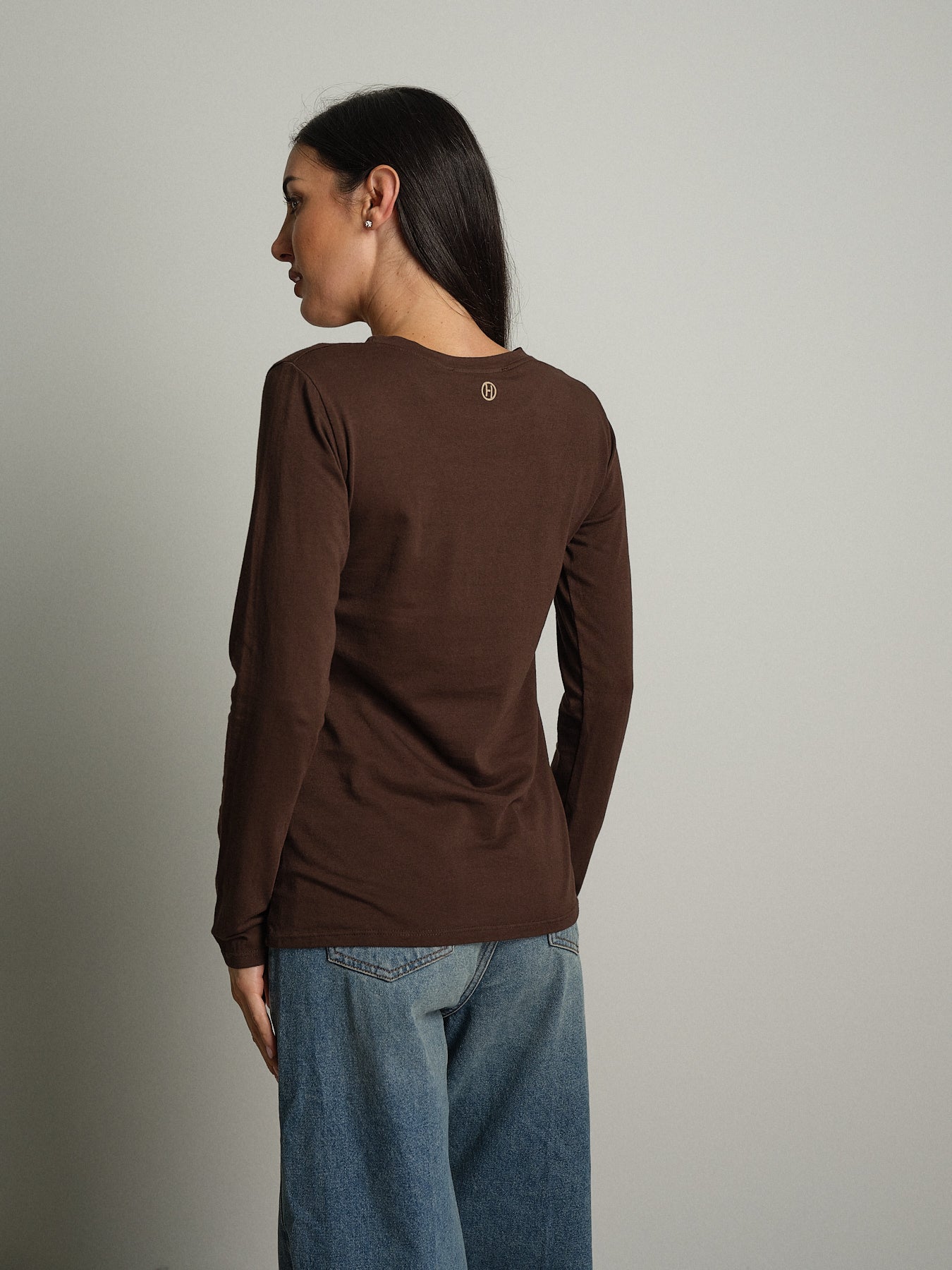 maglia slim manica lunga paricollo - moro