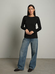 maglia slim manica lunga paricollo - Nero