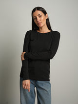 maglia slim manica lunga paricollo - Nero