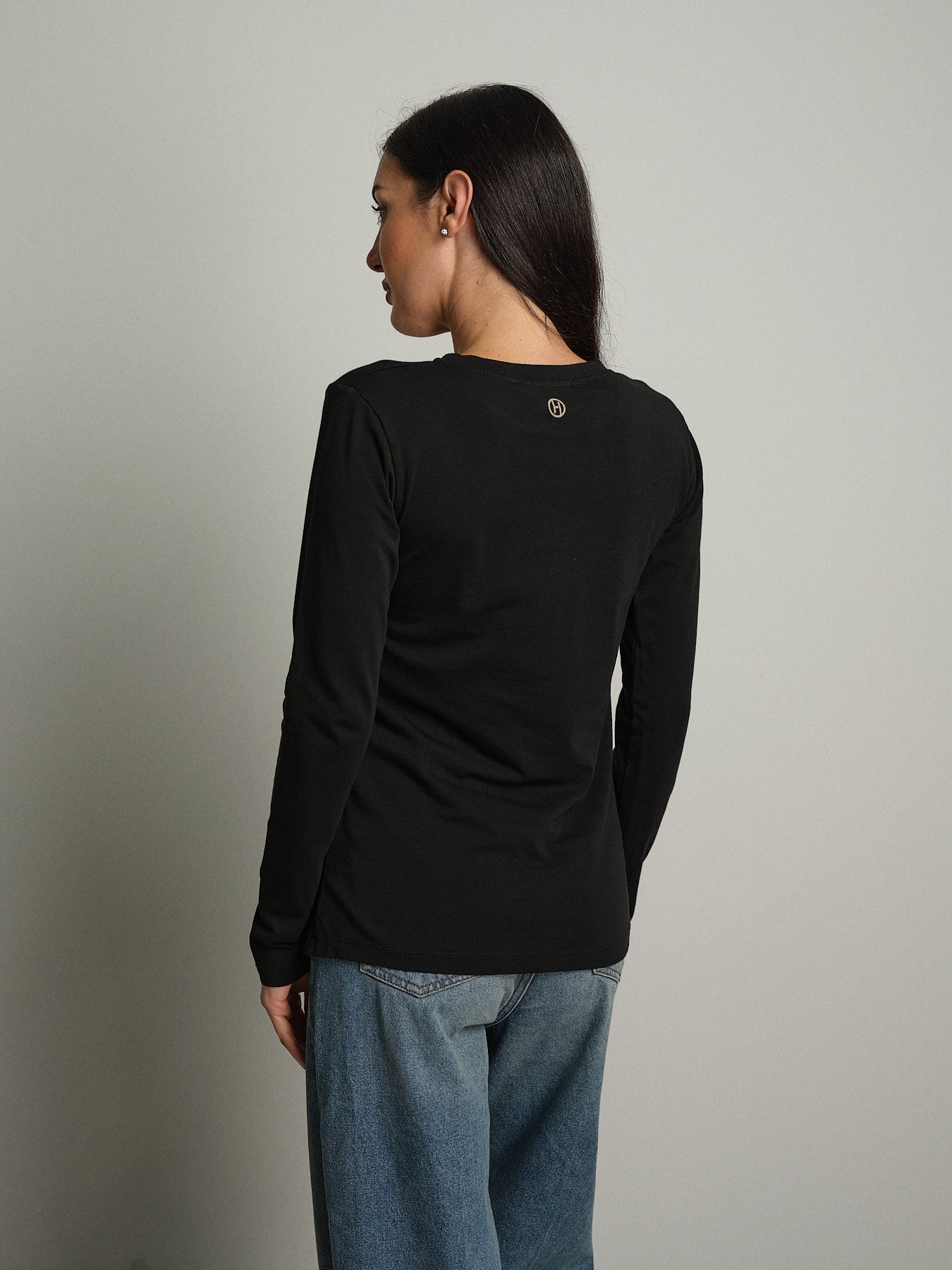 maglia slim manica lunga paricollo - Nero