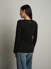 maglia slim manica lunga paricollo - Nero