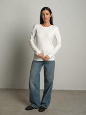 maglia slim manica lunga paricollo - Panna