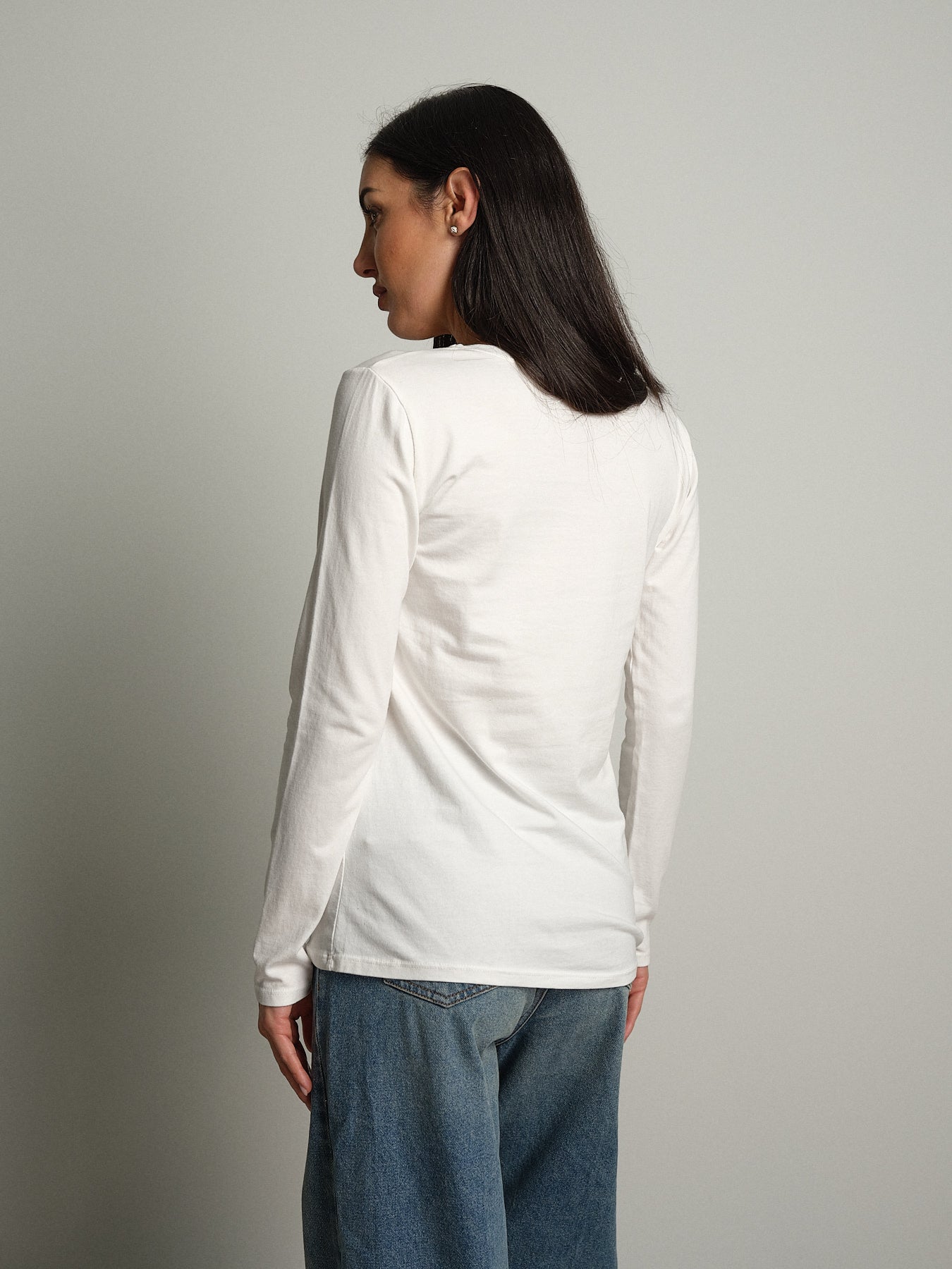 maglia slim manica lunga paricollo - Panna