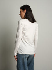 maglia slim manica lunga paricollo - Panna