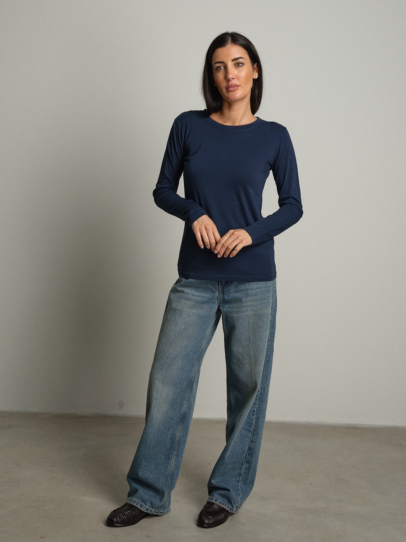 maglia slim manica lunga paricollo - Blu notte