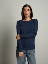 maglia slim manica lunga paricollo - Blu notte