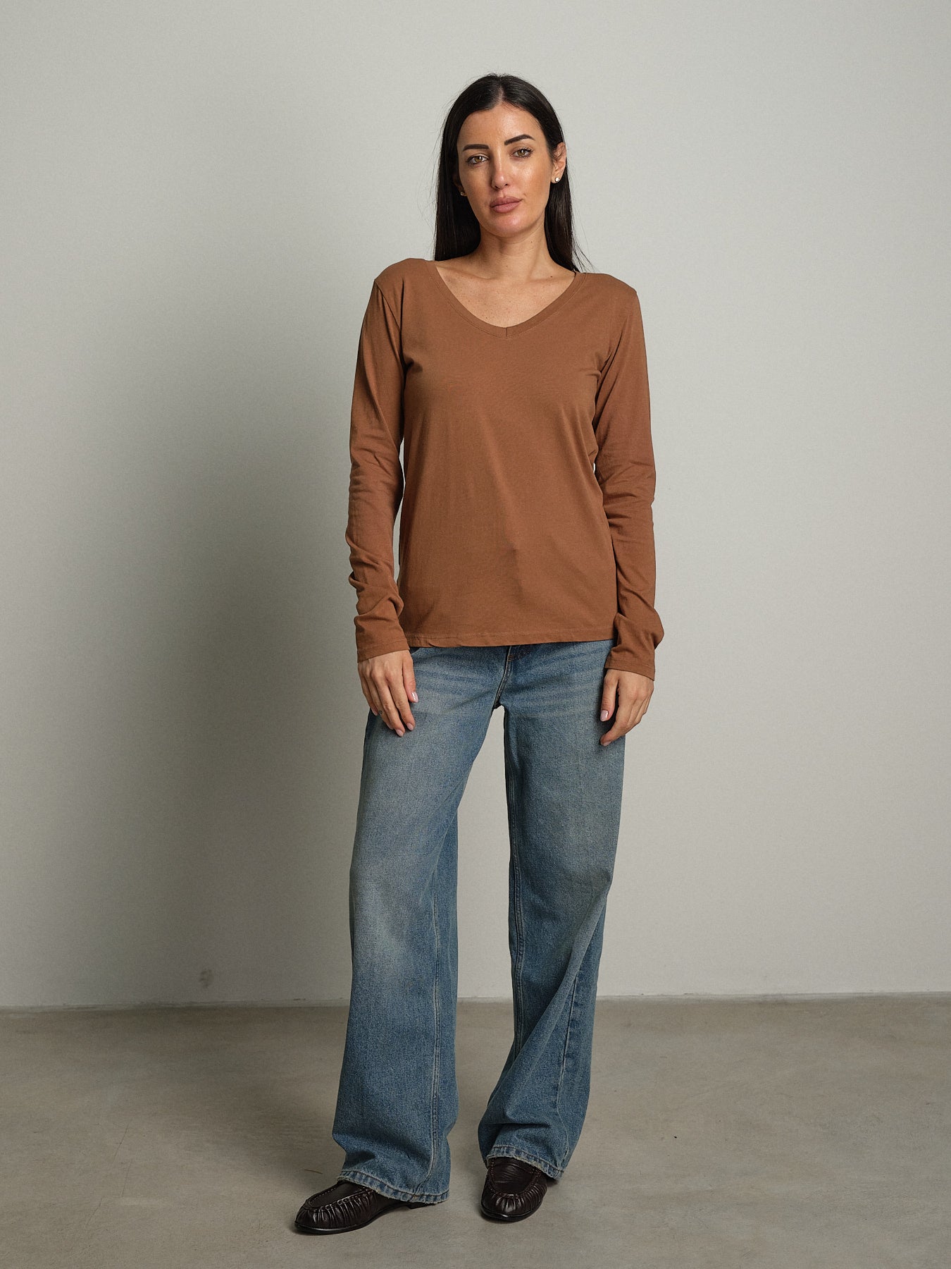 maglia slim manica lunga scollo v - bruciato