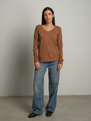 maglia slim manica lunga scollo v - bruciato