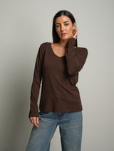 maglia slim manica lunga scollo v - moro