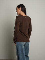 maglia slim manica lunga scollo v - moro