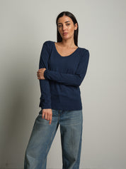 maglia slim manica lunga scollo v - Blu notte