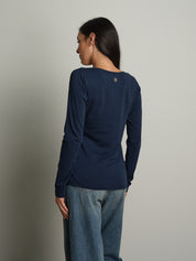 maglia slim manica lunga scollo v - Blu notte
