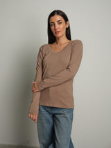 maglia slim manica lunga scollo v - Tortora