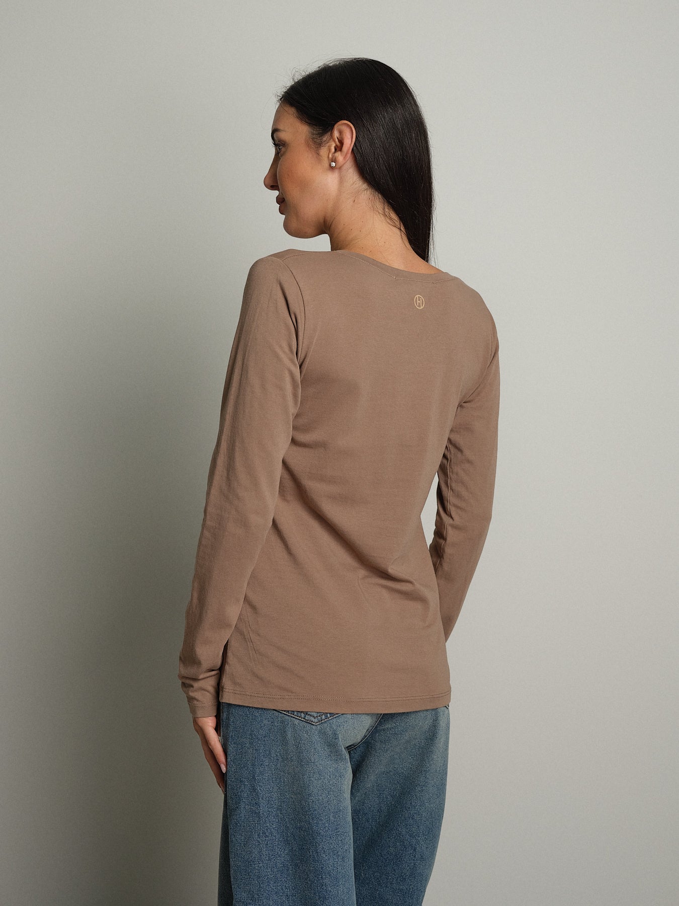 maglia slim manica lunga scollo v - Tortora