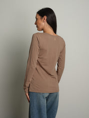maglia slim manica lunga scollo v - Tortora
