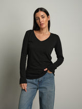 maglia slim manica lunga scollo v - Nero