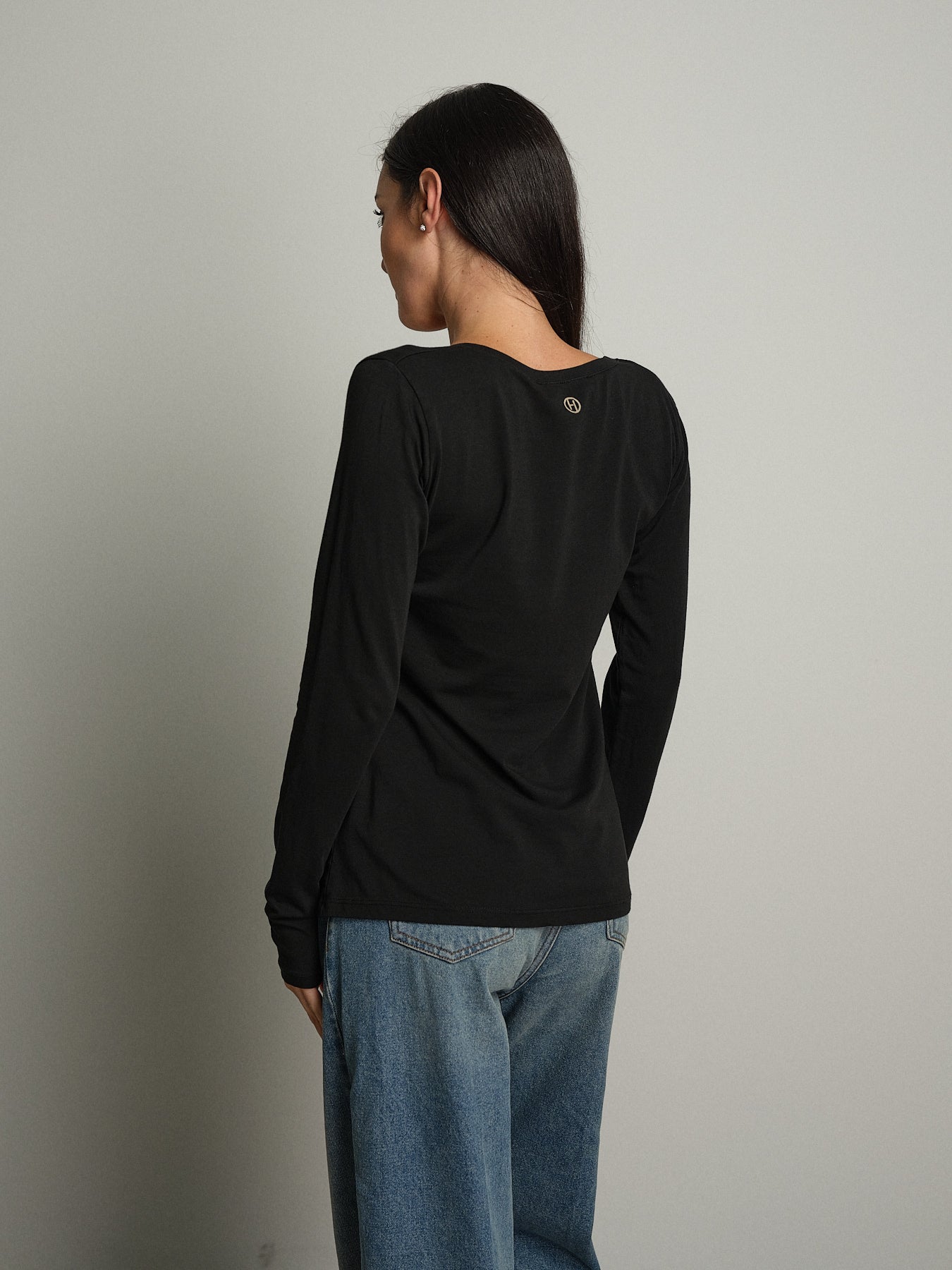 maglia slim manica lunga scollo v - Nero