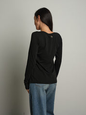 maglia slim manica lunga scollo v - Nero