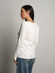 maglia slim manica lunga scollo v - Panna