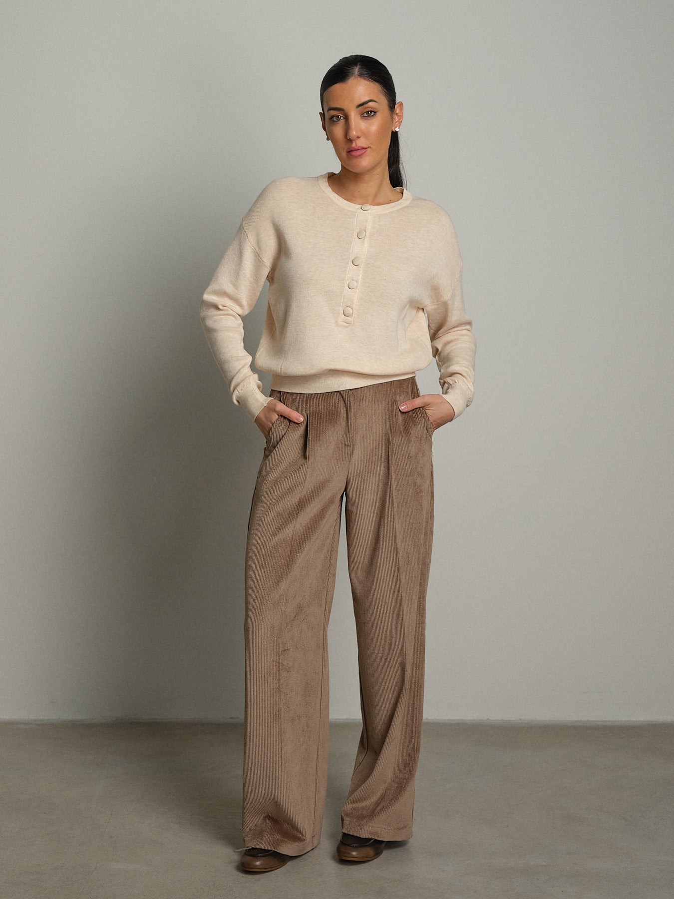 Pullover serafino bottoni  - Panna