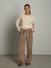 Pullover serafino bottoni  - Panna
