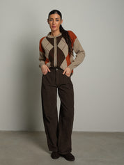Cardigan zip rombi - Beige