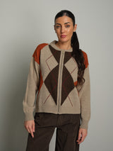 Cardigan zip rombi - Beige