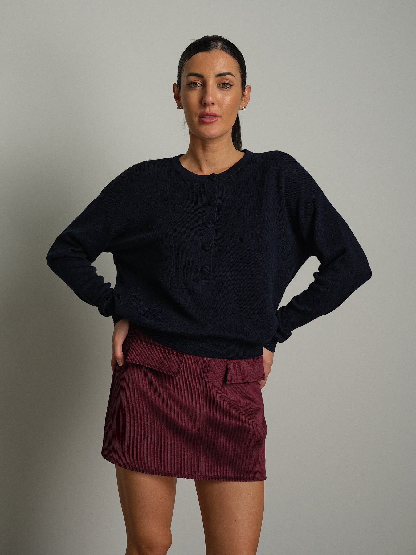Pullover serafino bottoni - Blu notte