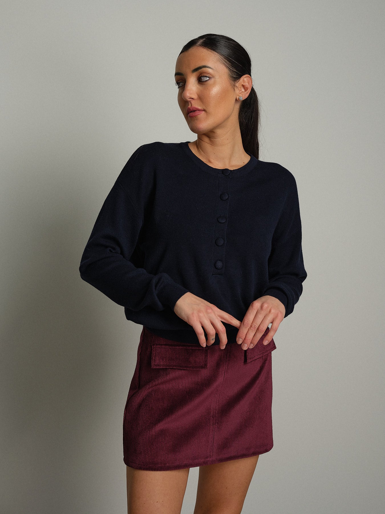 Pullover serafino bottoni - Blu notte