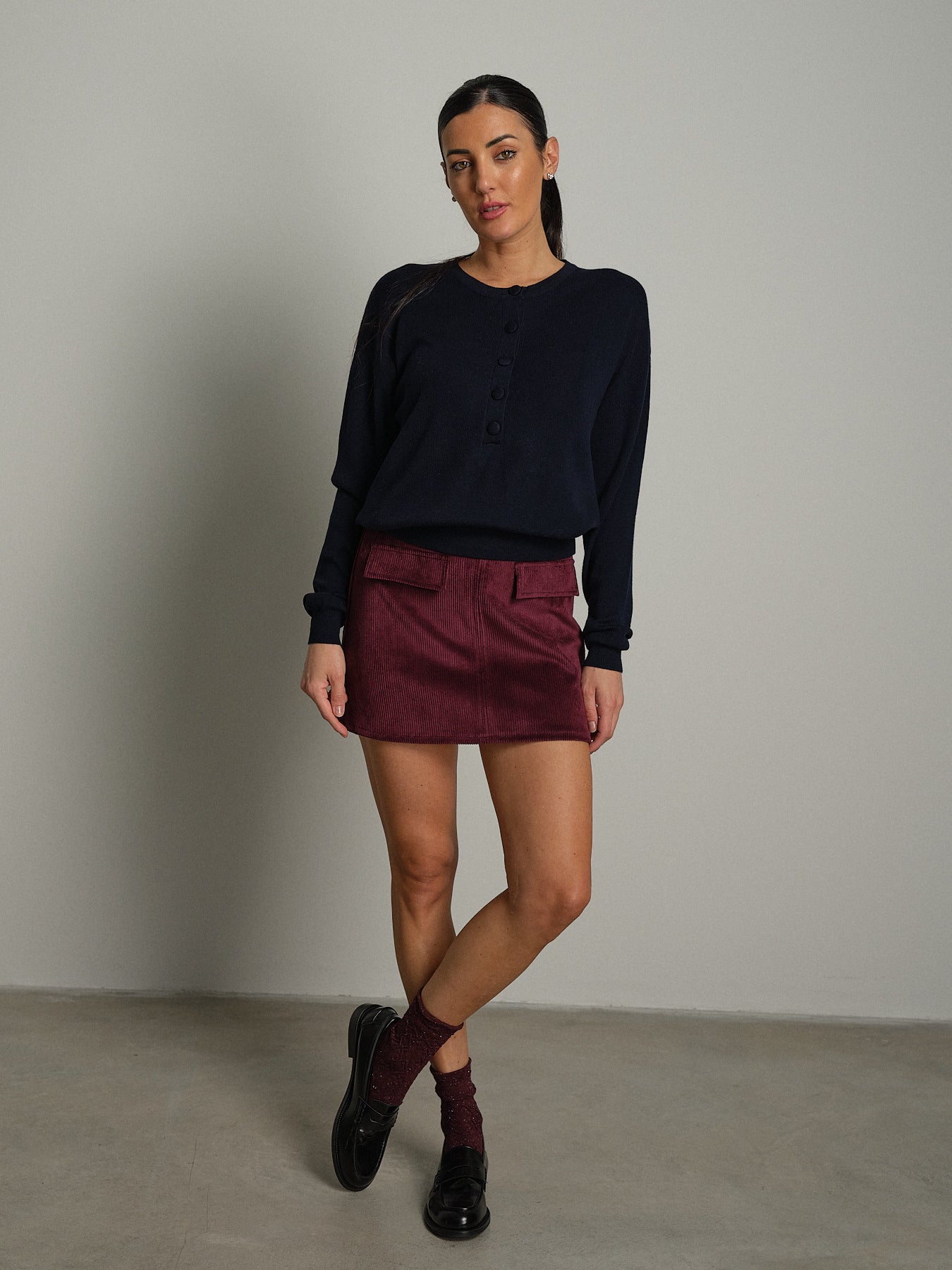 Pullover serafino bottoni - Blu notte