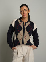 Cardigan zip rombi - Blu