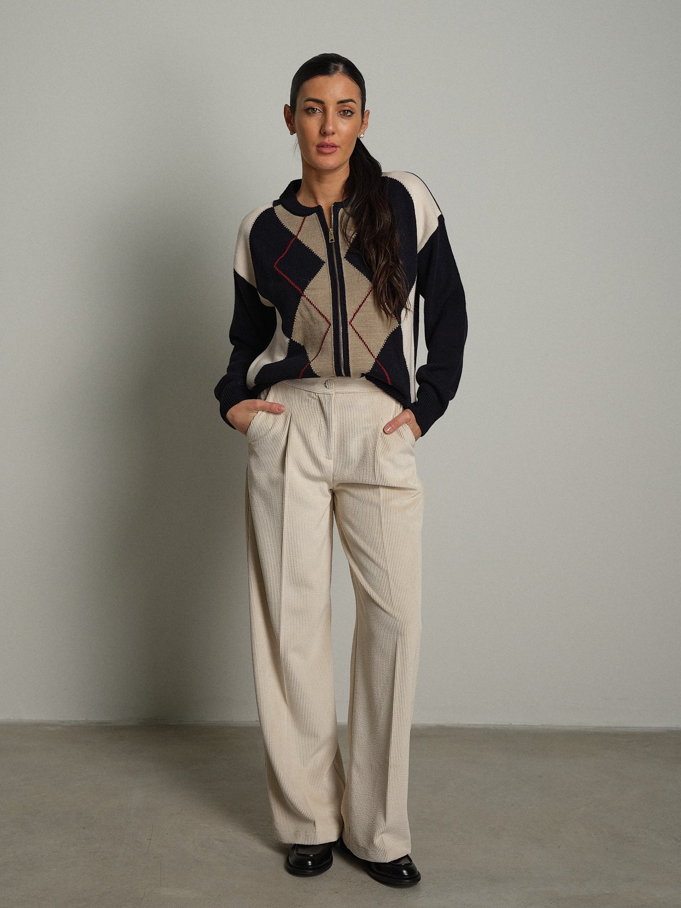 Cardigan zip rombi - Blu