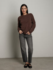 Pullover girocollo pura lana - moro
