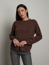 Pullover girocollo pura lana - moro