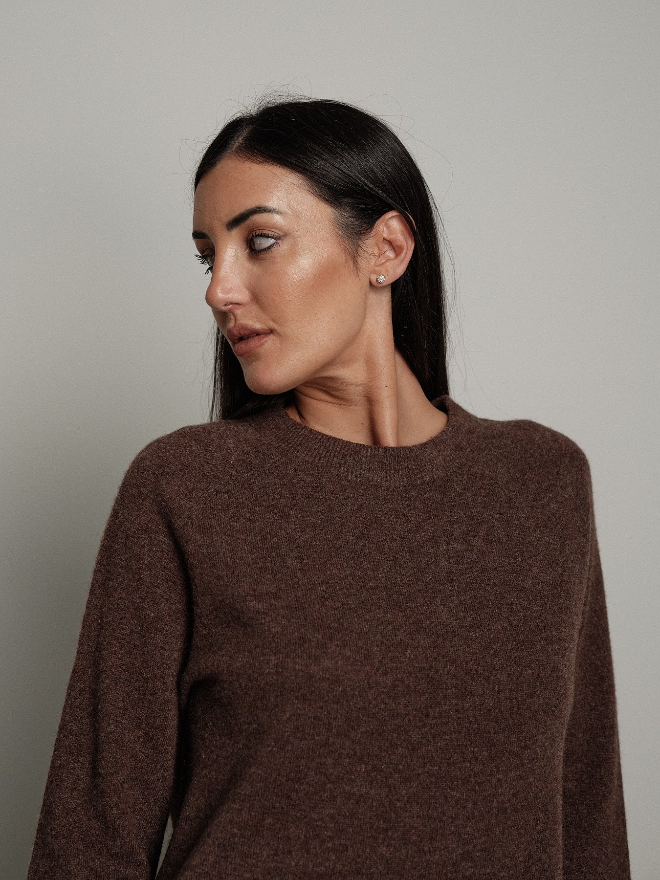 Pullover girocollo pura lana - moro