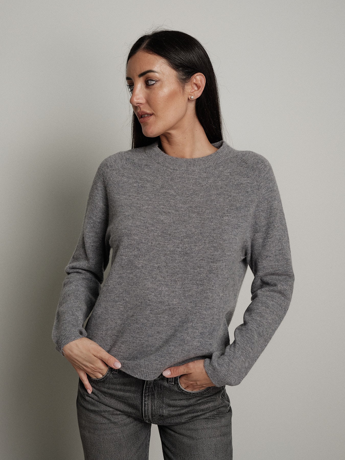 Pullover girocollo pura lana - Grigio